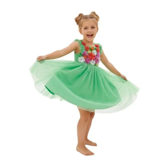Mini Boden Girls Embellished Floral Applique Tulle Dress Size 6-7Y Party Fairy - Picture 1 of 9